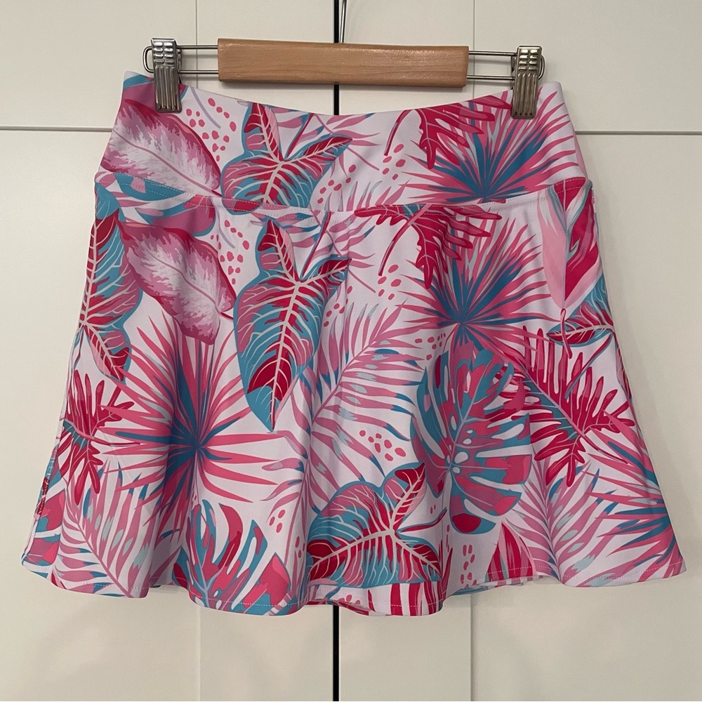 NWT Women Swim Skirt Bottoms High Waisted Tropical Pink and Blue Size S